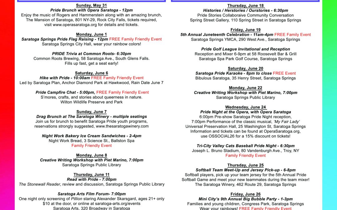 Saratoga Pride 2026 Events Poster Published