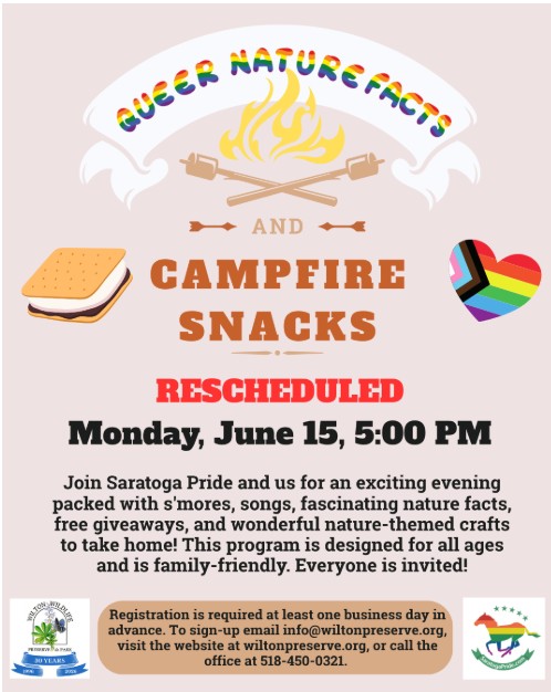Rescheduled Date for Queer Nature Facts and Campfire Snacks Program at Wilton Wildlife